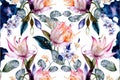 Floral luxury watercolor seamless pattern background.