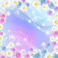 Floral magic background with bubbles and flowers