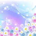 Floral magic background with bubbles and flowers