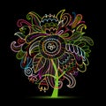 Floral magic tree, sketch for your design Royalty Free Stock Photo