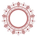 Floral mandala with copyspace in the centre, dark-red asian style ornamental mehendi frame, template