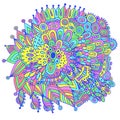 Floral mandala with flowers and leaves. Doodle ornated coloful illustration. Abstract intricate trippy pattern. Psychedelic art. Royalty Free Stock Photo