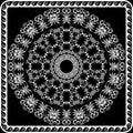 Floral mandala. Greek black and white flowers mandala pattern with wavy frame. Beautiful ornaments. Vector ornamental background. Royalty Free Stock Photo