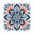Mexican Folklore-inspired Mandala In Blue And Orange