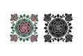 Floral Mandala Vector Design in Color and Black & White for Decorative Patterns