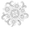 floral mandalaa stylized circular ornament. floral mandala. black-and-white drawing. coloring book for children and adults. page Royalty Free Stock Photo