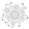 floral mandalaa stylized circular ornament. floral mandala. black-and-white drawing. coloring book for children and adults. page Royalty Free Stock Photo