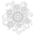 Floral mandalaa stylized circular ornament. floral mandala. black-and-white drawing. coloring book for children and Royalty Free Stock Photo