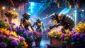 Floral market, robots, buzzing on background Royalty Free Stock Photo