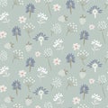 Floral meadow pastel blue seamless vector pattern.