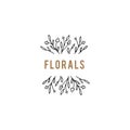 Floral minimalistic logo template, vector graphics. Hand drawn branches with leaves.