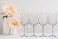 Floral Mockup - 4 empty wine glasses Royalty Free Stock Photo