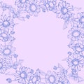 Floral monochrome purple frame with chamomiles