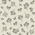 Floral monochrome seamless pattern. Vector background with berries