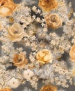 Monochrome watercolor gold decorative flowers on a dark background - a large pattern for wallpaper