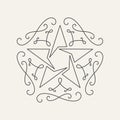 Floral monograms design template with star, vintage lineart logo