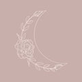 Floral Moon of Lisianthus Flowers in a trendy minimal linear style. Vector Crescent outline icon
