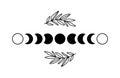 Floral moon phase. Black moon phase. Boho luna symbol. Shape moon cycle. Full moon, crescent isolated. Celestial element