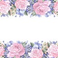 Floral motif border. Set of flower brush. Frame with rose, leaves, lavender. Editable element for design Royalty Free Stock Photo