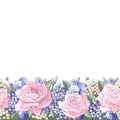 Floral motif border. Set of flower brush. Frame with rose, leaves, lavender. Editable element for design Royalty Free Stock Photo