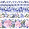 Floral motif border. Set of flower brush. Frame with rose, leaves, lavender. Editable element for design Royalty Free Stock Photo