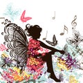 Floral music fairy with butterflies