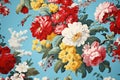 Floral nature seamless vintage rose wallpaper background textile flower leaf pattern blue Royalty Free Stock Photo
