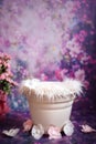 Floral newborn digital background on violet. Composite for baby photography Royalty Free Stock Photo