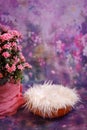 Floral newborn digital background on violet. Composite for baby photography Royalty Free Stock Photo