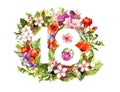 Floral number 18 eighteen from flowers and grass. Watercolor Royalty Free Stock Photo