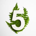 Floral number five. Beautiful green leaves and fern foliage numbers.