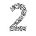 Floral number 2 made of leaves and flowers on white background. Typographic element for design. Hand drawn Vector Royalty Free Stock Photo