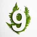 Floral number nine. Beautiful green leaves and fern foliage numbers.
