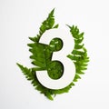Floral number three . Beautiful green leaves and fern foliage numbers.