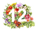 Floral number 12 twelve from wild flowers and herb. Watercolor