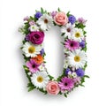 Floral number zero design with colorful blossoms and greenery Royalty Free Stock Photo
