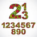Floral numerals, hand-drawn numbers decorated with botani