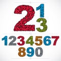 Floral numerals, hand-drawn vector numbers decorated with botanical pattern. Colorful ornamental numeration, digits made in