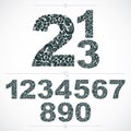 Floral numerals, hand-drawn vector numbers decorated with botanical pattern. Monochrome ornamental numeration, digits made in