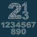 Floral numerals, hand-drawn vector numbers decorated with botanical pattern. Monochrome ornamental numeration, digits made in