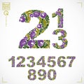 Floral numerals, hand-drawn vector numbers decorated with botanical pattern. Ornamental numeration, digits made in vintage design.