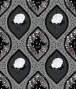 Floral ogee seamless pattern tile in grayscale Royalty Free Stock Photo