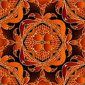 Floral orange color 3d Paisley vector seamless pattern. Ornamental abstract textured background. Surface paisley flowers Royalty Free Stock Photo