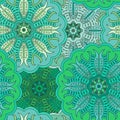 Floral oriental seamless pattern made of many mandalas. Background in green colors. Vector illustration in eastern style Royalty Free Stock Photo