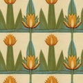 Floral ornament in egyptian style seamless pattern design. Lotus flowers decorative background. Royalty Free Stock Photo