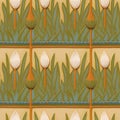 Floral ornament in egyptian style seamless pattern design. Lotus flowers decorative background. Royalty Free Stock Photo