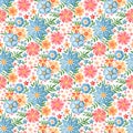 Floral ornament. Embroidery of colorful summer flowers and leaves on white background. Seamless pattern. Beautiful print Royalty Free Stock Photo