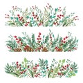 Floral ornament of flowers of beautiful shades. Pattern from leaves of different plants and berries of lingonberry or cranberry. F
