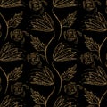 Floral ornament gold seamless pattern texture. Gold trendy glitter print on black background Royalty Free Stock Photo