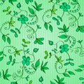 Floral ornament - green plants, flowers, leaves, loaches on a green background in stripes. Vector Pattern. Royalty Free Stock Photo